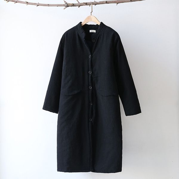johnature 2017 winter new cotton linen women parkas coats loose casual stand collar solid color single breasted long parkas, Black
johnature 2017 winter new cotton linen women parkas coats loose casual stand collar solid color single breasted long parkas, Black