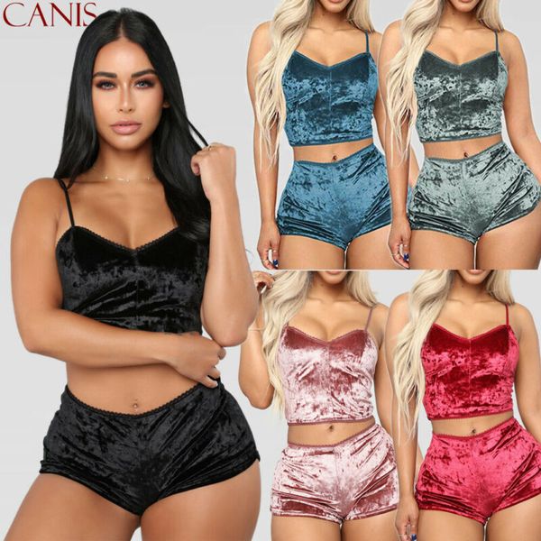 women's sleepwear 2021 summer two piece set womens velvet pajamas sleeveless crop shorts 2pcs nightwear plus size, Black;red
women's sleepwear 2021 summer two piece set womens velvet pajamas sleeveless crop shorts 2pcs nightwear plus size, Black;red