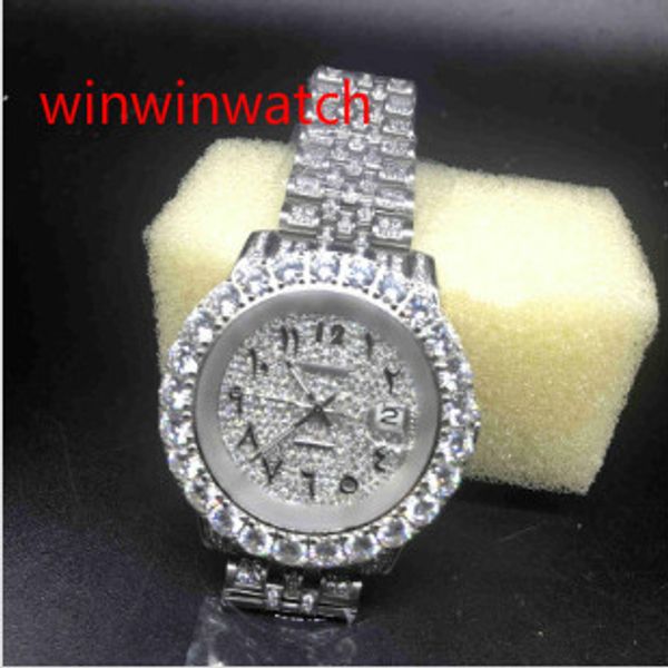 new men's hip hop watch prong set diamond watch silver stainless steel case strap arabic number face automatic mechanical watch, Slivery;brown
new men's hip hop watch prong set diamond watch silver stainless steel case strap arabic number face automatic mechanical watch, Slivery;brown
