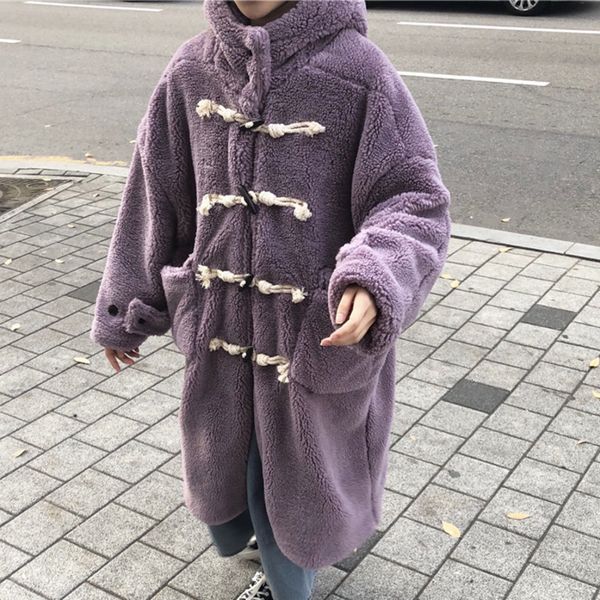 lanmrem 2019 autumn and winter new fashion solid color hooded horn buckle lamb plush thick loose long coat female pb547, Black
lanmrem 2019 autumn and winter new fashion solid color hooded horn buckle lamb plush thick loose long coat female pb547, Black