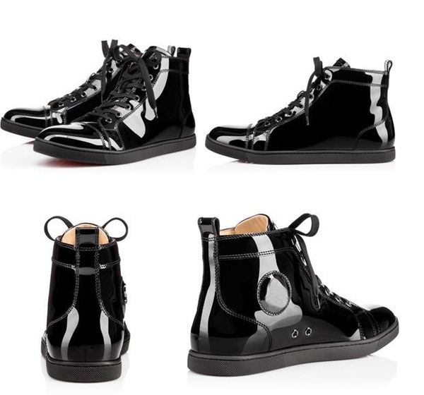 men classic black patent leather red bottom sneakers flats men and women high shoes fashion luxury casual lace up shoes size 35-46
men classic black patent leather red bottom sneakers flats men and women high shoes fashion luxury casual lace up shoes size 35-46
