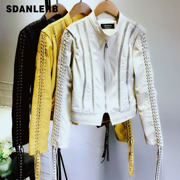 female stand collar leather jacket perforated string rope fringed locomotive leather coat new hollow pu jackets autumn, Black
female stand collar leather jacket perforated string rope fringed locomotive leather coat new hollow pu jackets autumn, Black