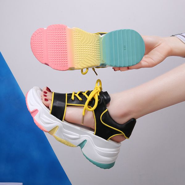 women thick bottom lace up sport sandals summer wedge open toe beach shoes woman silver patent leather platform sandals, Black
women thick bottom lace up sport sandals summer wedge open toe beach shoes woman silver patent leather platform sandals, Black