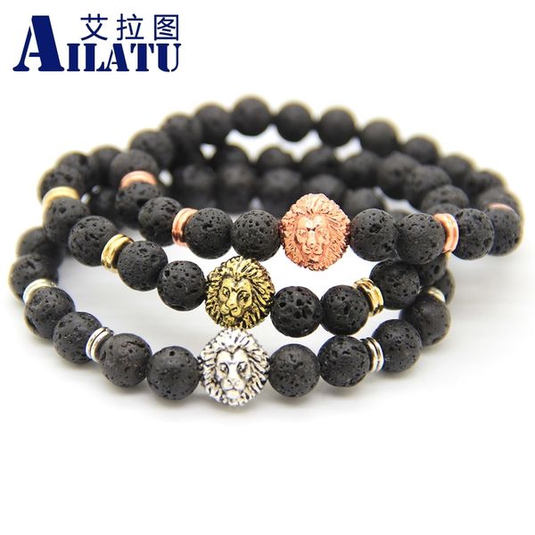 ailatu men fashion jewelry wholesale 8mm black lava energy stone beads fierce lion head bracelets on any occasion, Golden;silver 
ailatu men fashion jewelry wholesale 8mm black lava energy stone beads fierce lion head bracelets on any occasion, Golden;silver