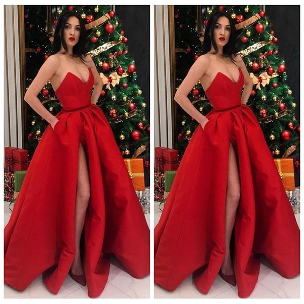 2019 sweetheart a-line red prom dresses split side floor length special occasion party gowns evening dresses vestidos de soiree cheap, Black
2019 sweetheart a-line red prom dresses split side floor length special occasion party gowns evening dresses vestidos de soiree cheap, Black