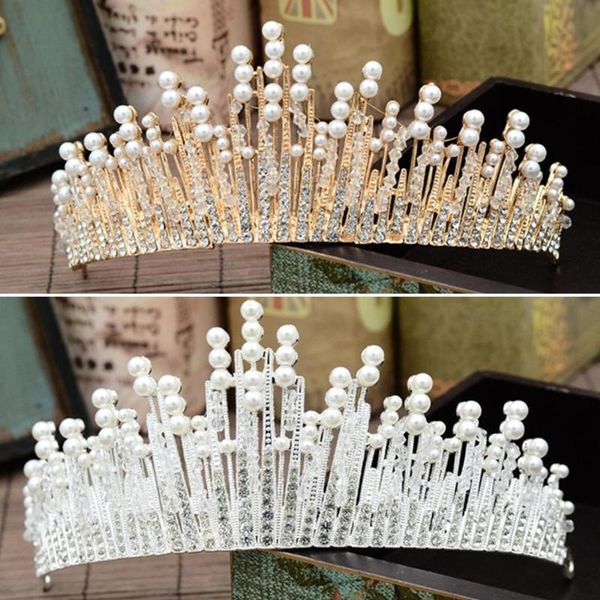 vintage pearl crown decorative crystal headdress princess crown set with large diamonds temperament stage props, Golden;white
vintage pearl crown decorative crystal headdress princess crown set with large diamonds temperament stage props, Golden;white
