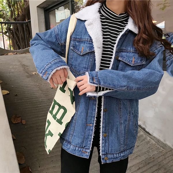 2019 autumn winter new women lamb hair denim jacket coat female bf loose korean plus velvet padded coat lady denim outerwear d06, Black;brown
2019 autumn winter new women lamb hair denim jacket coat female bf loose korean plus velvet padded coat lady denim outerwear d06, Black;brown