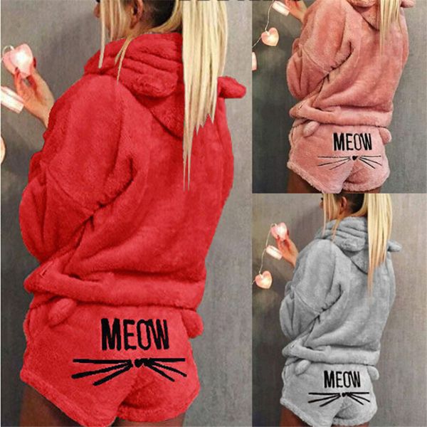 fashion winter warm women coral fleece pajama sets furry cute cat long sleeve hoodie shorts 2pcs sleepwear pajamas set, Blue;gray
fashion winter warm women coral fleece pajama sets furry cute cat long sleeve hoodie shorts 2pcs sleepwear pajamas set, Blue;gray
