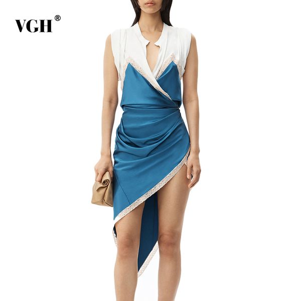 vgh asymmetrical women dresses v neck sleeveless high waist irregular hem parchwork lace hit color dress female fashion new, Black;gray
vgh asymmetrical women dresses v neck sleeveless high waist irregular hem parchwork lace hit color dress female fashion new, Black;gray