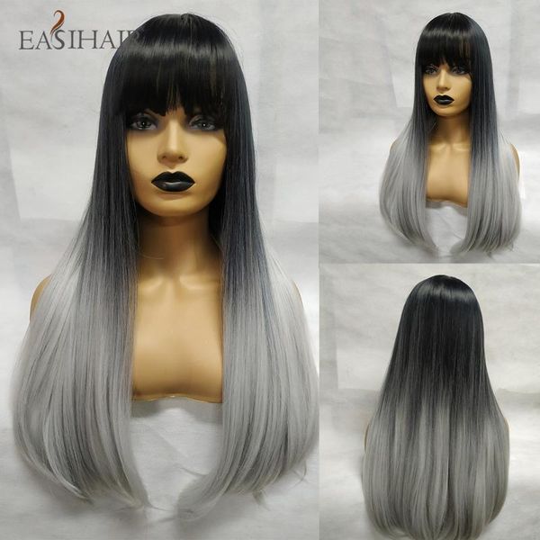 easihair long straight black to white ombre wigs with bangs synthetic wigs for women cosplay high temperature fiber
easihair long straight black to white ombre wigs with bangs synthetic wigs for women cosplay high temperature fiber