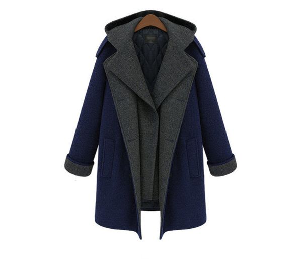 

2019 new fashion women winter jackets long sleeve woolen coat turndown neck hooded thicker warm coat, Black