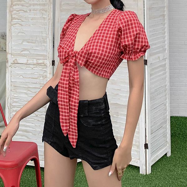 women's t-shirt women short sleeve red plaid printed bow t shirts crop bottoming leisure streetwear clothes tshirt, White
women's t-shirt women short sleeve red plaid printed bow t shirts crop bottoming leisure streetwear clothes tshirt, White