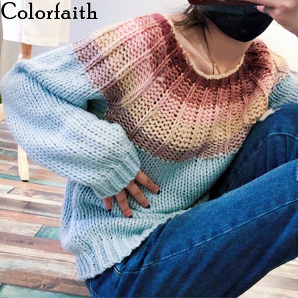 colorfaith women's autumn winter sweaters 2019 pullover knitted o-neck fashionable casual office lady rainbow colors sw6193, White;black
colorfaith women's autumn winter sweaters 2019 pullover knitted o-neck fashionable casual office lady rainbow colors sw6193, White;black
