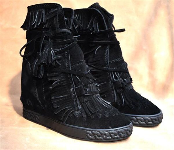 suede leather fringe wedges woman ankle boots round toe 8cm height increasing lace up tassel boots ankle boots high casual shoes, Black
suede leather fringe wedges woman ankle boots round toe 8cm height increasing lace up tassel boots ankle boots high casual shoes, Black