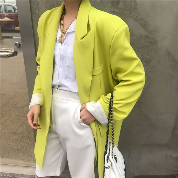 oversize blazers notched single button solid long full pockets casual womens clothing outerwear vintage, White;black
oversize blazers notched single button solid long full pockets casual womens clothing outerwear vintage, White;black