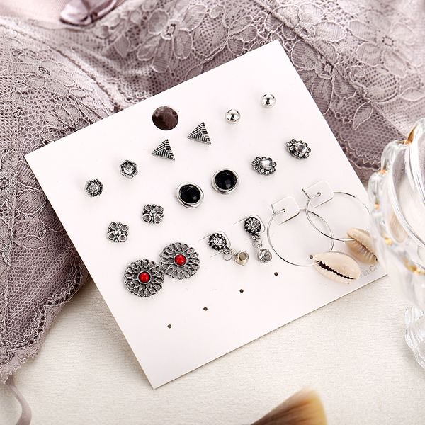 wedding accessories creative retro hollow flowers inlaid turquoise shell pendant earring set 9 pairs, White
wedding accessories creative retro hollow flowers inlaid turquoise shell pendant earring set 9 pairs, White