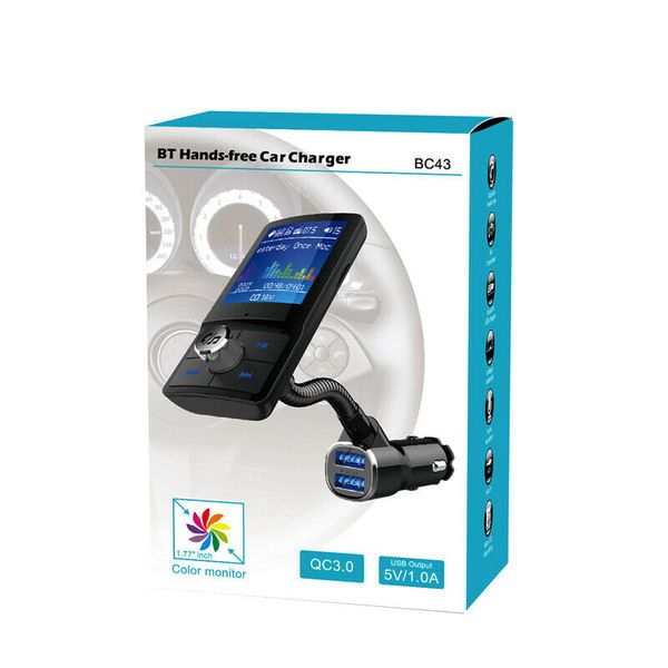 bc43 car kit colorful screen fm transmitter car mp3 wireless bluetooth handscar kit audio aux modulator with qc3.0 dual usb charge
bc43 car kit colorful screen fm transmitter car mp3 wireless bluetooth handscar kit audio aux modulator with qc3.0 dual usb charge