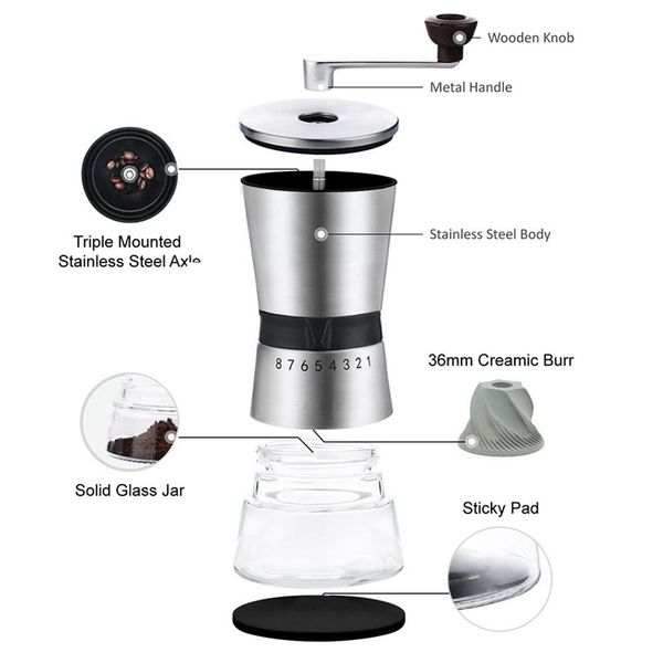 manual coffee grinders stainless steel hand crank grinding conical ceramic grinder mill with burrs
manual coffee grinders stainless steel hand crank grinding conical ceramic grinder mill with burrs