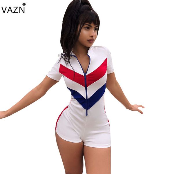 

vazn 2019 reduction of age fashion women casual mini jumpsuits striped short sleeve tracksuits plus size playsuits fnn8087, Black;white