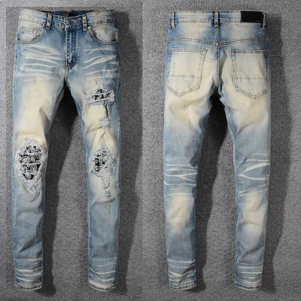 us style version skinny fit men ripped jeans hiphop destroy men stretch bandanna patched jeans denim trousers, Blue
us style version skinny fit men ripped jeans hiphop destroy men stretch bandanna patched jeans denim trousers, Blue