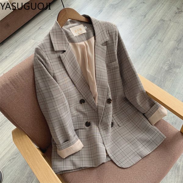 yasuguoji office ladies notched collar plaid women blazer double breasted autumn jacket 2020 casual pockets female suits coat, White;black
yasuguoji office ladies notched collar plaid women blazer double breasted autumn jacket 2020 casual pockets female suits coat, White;black