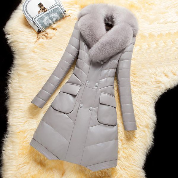 women winter 2020 pu leather coat weight jacket duvet faux leather fox fur collar fashion female down parka l859, Black
women winter 2020 pu leather coat weight jacket duvet faux leather fox fur collar fashion female down parka l859, Black