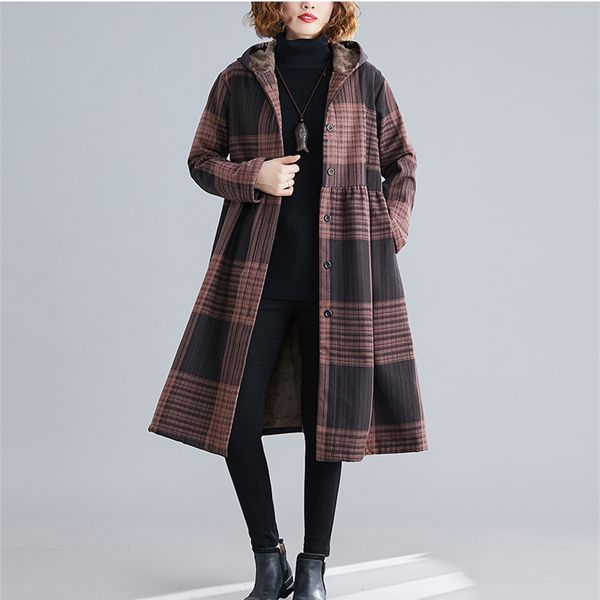 2019 winter new loose large size literary retro plus velvet thick warm long hooded plaid coat jacket female tide h00943, Black
2019 winter new loose large size literary retro plus velvet thick warm long hooded plaid coat jacket female tide h00943, Black