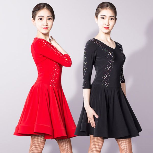 latin dance dress shiny rhinestone mid sleeve samba cha cha tango salsa dancing clothes competition performance wear dnv11748, Black;red
latin dance dress shiny rhinestone mid sleeve samba cha cha tango salsa dancing clothes competition performance wear dnv11748, Black;red