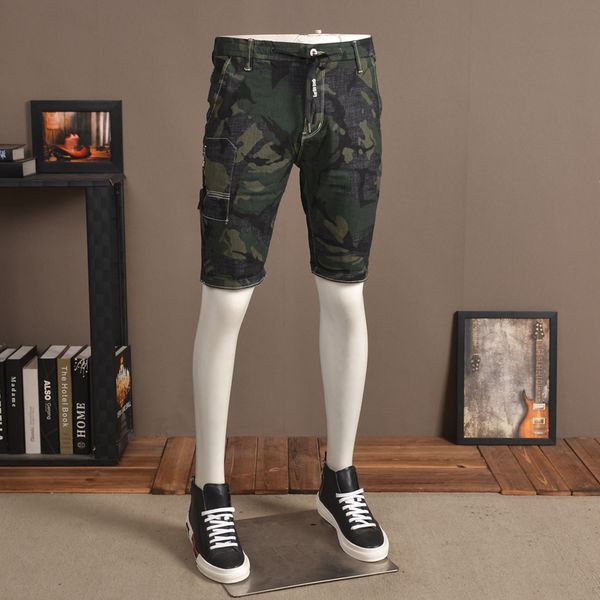 2020 knee length jeans casual shorts summer thin classic camouflage denim pants, Blue