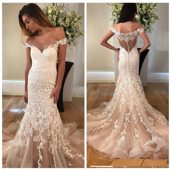 off shoulder mermaid lace appliques wedding dresses 2020 slim formal long customized bridal gowns champagne tulle vestidos de marriage, White
off shoulder mermaid lace appliques wedding dresses 2020 slim formal long customized bridal gowns champagne tulle vestidos de marriage, White
