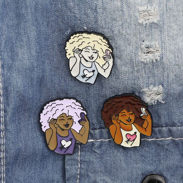 black woman explosion head fashion cartoon personality brooch ornament creative special new trend lapels jeans pins, Gray
black woman explosion head fashion cartoon personality brooch ornament creative special new trend lapels jeans pins, Gray