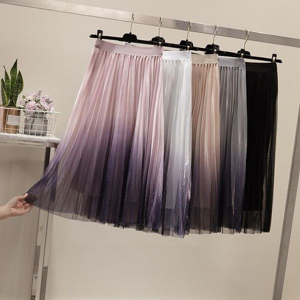 2019 spring new women high waist mesh pleated skirts empire fashion gradient bright silk a-line skirt mid skirt, Black
2019 spring new women high waist mesh pleated skirts empire fashion gradient bright silk a-line skirt mid skirt, Black