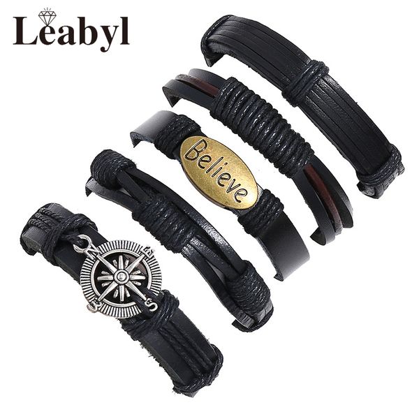 leabyl classic punk series black cow leather strap men's male vintage bracelet set diy braided rope wrap bracelet 5 pcs/set, Golden;silver
leabyl classic punk series black cow leather strap men's male vintage bracelet set diy braided rope wrap bracelet 5 pcs/set, Golden;silver