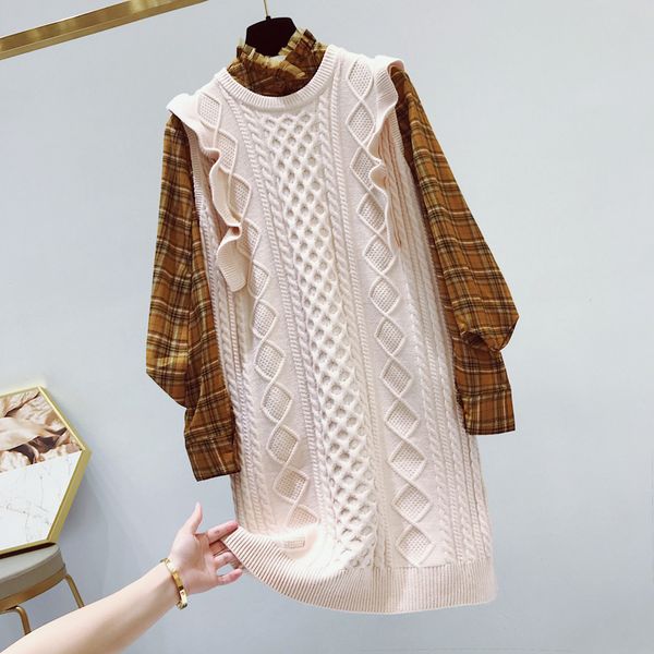2019 autumn new women sweater and pullovers two pieces knitted sweater and plaid lantern sleeved shirts outwear coat, Black;white
2019 autumn new women sweater and pullovers two pieces knitted sweater and plaid lantern sleeved shirts outwear coat, Black;white