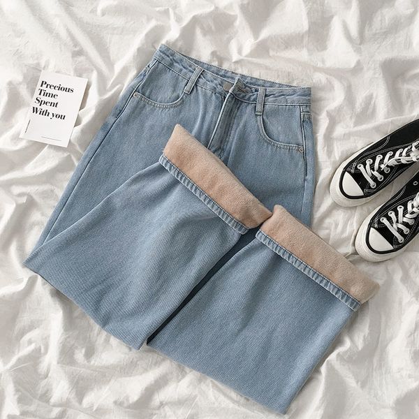 casual winter thickening jeans women fashion solid blue straight wide leg loose denim pants student warm street wear bottom
casual winter thickening jeans women fashion solid blue straight wide leg loose denim pants student warm street wear bottom