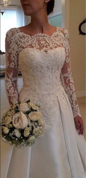 2019 new long sleeve wedding dresses a line sheer neckline backless lace and satin bridal wedding gowns vestdo de novia, White
2019 new long sleeve wedding dresses a line sheer neckline backless lace and satin bridal wedding gowns vestdo de novia, White