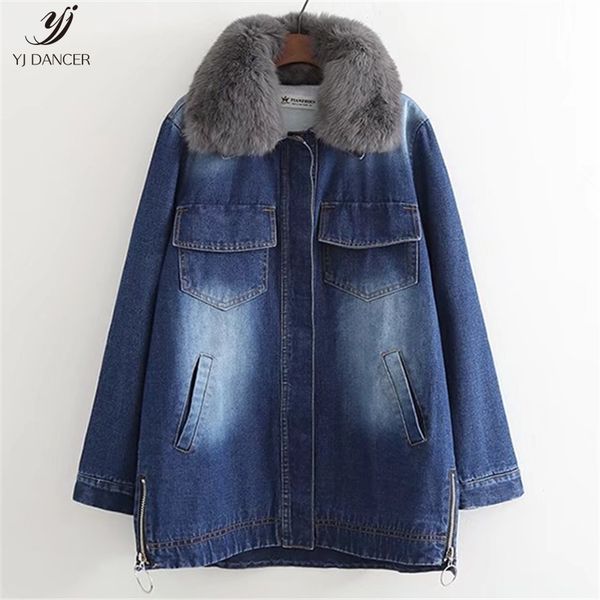2018 winter fashion women's new cotton coat large fur collar zipper long loose plus velvet denim padded coat h074, Black
2018 winter fashion women's new cotton coat large fur collar zipper long loose plus velvet denim padded coat h074, Black