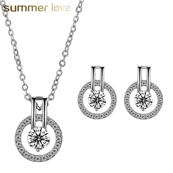 new cubic zirconia jewelry set round cz zircon crystal necklace and stud earring jewelry set for women party bridal wedding jewelry gifts, Silver
new cubic zirconia jewelry set round cz zircon crystal necklace and stud earring jewelry set for women party bridal wedding jewelry gifts, Silver