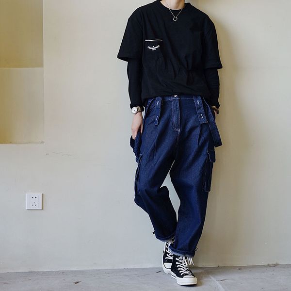 men's pants autumn denim overalls men loose hong kong style japanese trend nine points beam feet casual, Black
men's pants autumn denim overalls men loose hong kong style japanese trend nine points beam feet casual, Black