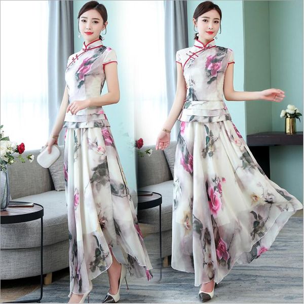 women floral print vintage cheongsam + skirt sweet lady short sleeve casual chiffon wear chinese style stand collar clothing ao dai, Red
women floral print vintage cheongsam + skirt sweet lady short sleeve casual chiffon wear chinese style stand collar clothing ao dai, Red