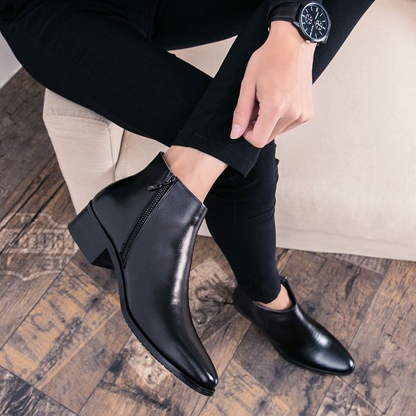 ankle round toe zip men boots med sewing solid vintage motorcycle boots winter british style shoes, Black
ankle round toe zip men boots med sewing solid vintage motorcycle boots winter british style shoes, Black