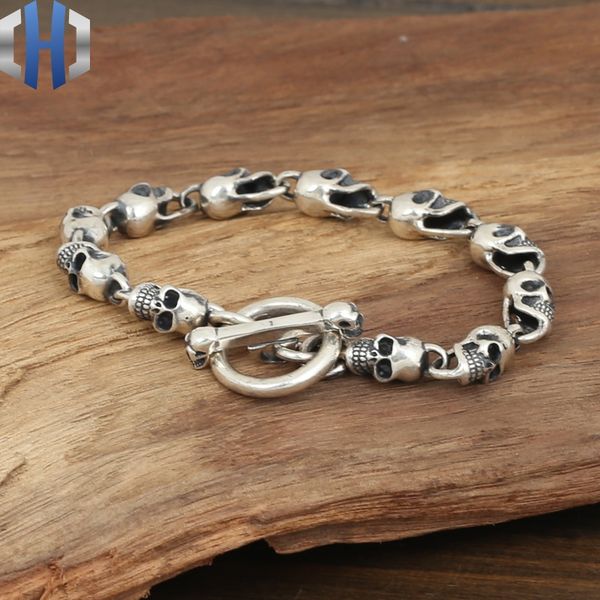 s925 sterling silver jewelry men's fashion handmade personality retro thai silver small skull bracelet, Black
s925 sterling silver jewelry men's fashion handmade personality retro thai silver small skull bracelet, Black