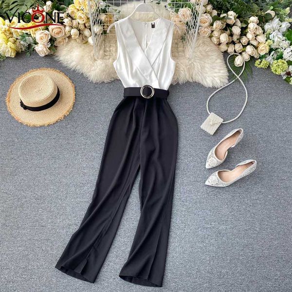 vicone women's clothing design mock two-piece temperament lapel collar stitching high waist slimming wide leg pants jumpsuit, Black;white
vicone women's clothing design mock two-piece temperament lapel collar stitching high waist slimming wide leg pants jumpsuit, Black;white
