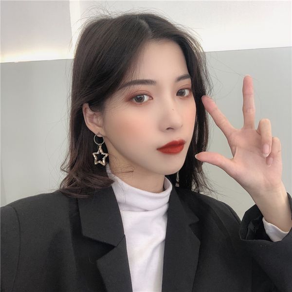 new asymmetrical five-pointed star tassel earrings crystal fashion jewelry small gift statement korean earring for women, Silver
new asymmetrical five-pointed star tassel earrings crystal fashion jewelry small gift statement korean earring for women, Silver