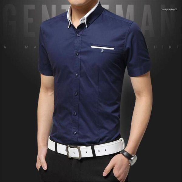 short sleeve mens casual shirts business teenager handsome lapel neck slim solid color mens shirts with pockets, White;black
short sleeve mens casual shirts business teenager handsome lapel neck slim solid color mens shirts with pockets, White;black