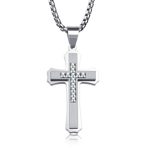 men's domineering cross pendant necklace 316l stainless steel cubic zircon setting pendants christian jewelry, Silver
men's domineering cross pendant necklace 316l stainless steel cubic zircon setting pendants christian jewelry, Silver