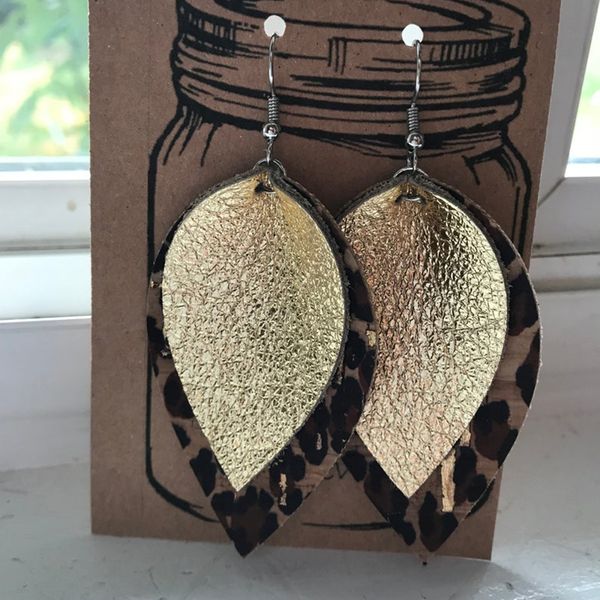 stock new double layers leopard leather earrings navy blue and gold metallic leather layered leaf lightweight dangle earrings, Silver
stock new double layers leopard leather earrings navy blue and gold metallic leather layered leaf lightweight dangle earrings, Silver