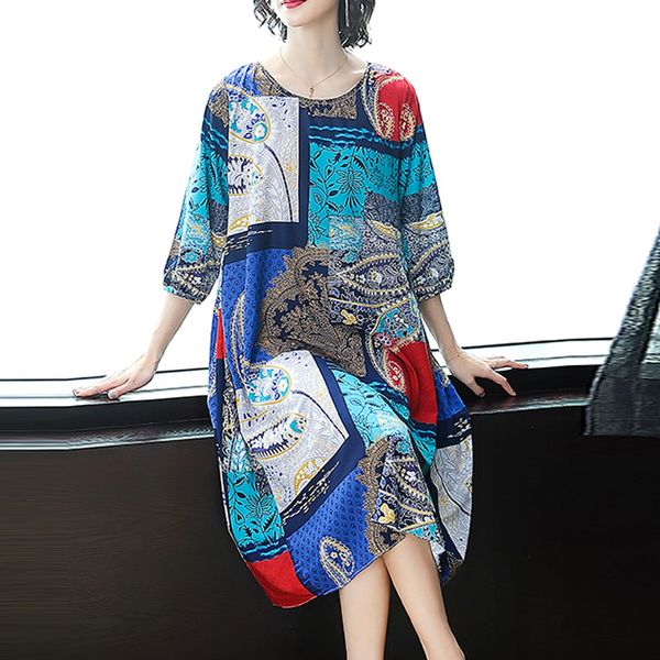 new spring retro multicolor floral printing loose dress plus size summer short sleeve womens faux silk elegant dresses, Black;gray
new spring retro multicolor floral printing loose dress plus size summer short sleeve womens faux silk elegant dresses, Black;gray