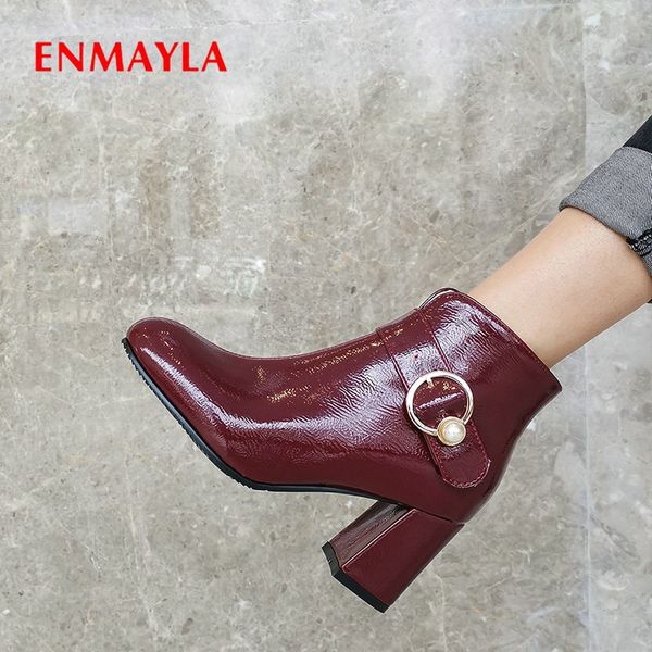 

enmayla 2019 thigh high boots basic slip-on pointed toe women boots winter ankle for women pu short plush shoes size 34-43, Black