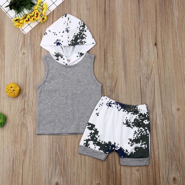 baby clothes set 2pcs toddler boys hooded vest tops+camo shorts outfits set tracksuit, White 
baby clothes set 2pcs toddler boys hooded vest tops+camo shorts outfits set tracksuit, White
